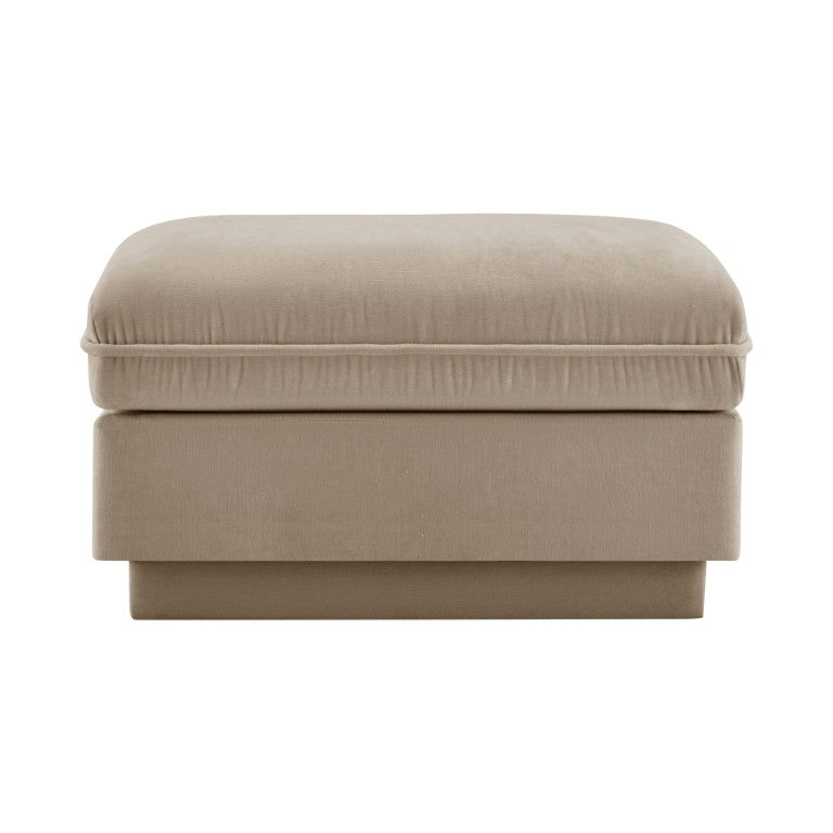 English Elm Ottoman Tufted Velvet Footrest with Tassel Skirt for French Chesterfield Living Rooms Light Coffee Chenille W714P453167