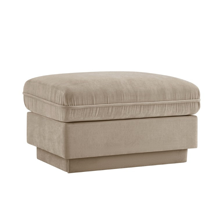 English Elm Ottoman Tufted Velvet Footrest with Tassel Skirt for French Chesterfield Living Rooms Light Coffee Chenille W714P453167