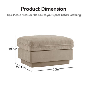 English Elm Ottoman Tufted Velvet Footrest with Tassel Skirt for French Chesterfield Living Rooms Light Coffee Chenille W714P453167