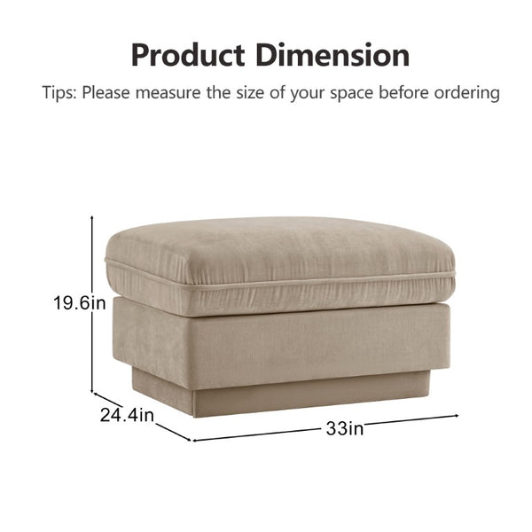 English Elm Ottoman Tufted Velvet Footrest with Tassel Skirt for French Chesterfield Living Rooms Light Coffee Chenille W714P453167