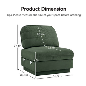 English Elm Celena Modular Armless Sofa Quilted Chenille Upholstery for Contemporary Living Rooms Green W714P453172