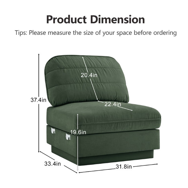 English Elm Celena Modular Armless Sofa Quilted Chenille Upholstery for Contemporary Living Rooms Green W714P453172