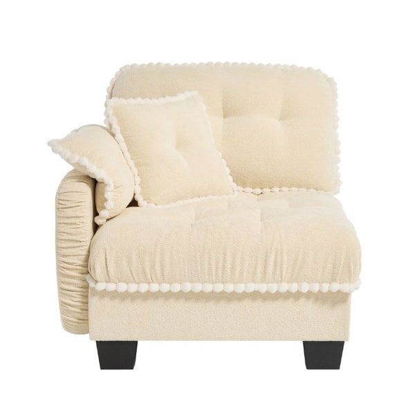 English Elm Sandra Chenille Sectional Sofa with Pom-Pom Trim and Convertible Ottoman for Living Rooms Beige LSF W714P477870
