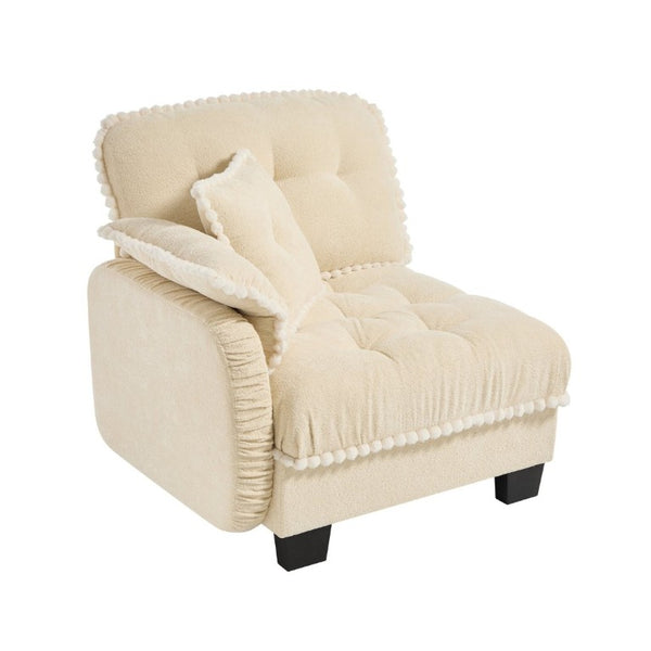 English Elm Sandra Chenille Sectional Sofa with Pom-Pom Trim and Convertible Ottoman for Living Rooms Beige LSF W714P477870