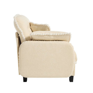 English Elm Sandra Chenille Sectional Sofa with Pom-Pom Trim and Convertible Ottoman for Living Rooms Beige LSF W714P477870