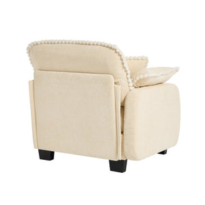 English Elm Sandra Chenille Sectional Sofa with Pom-Pom Trim and Convertible Ottoman for Living Rooms Beige LSF W714P477870