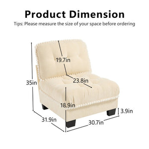 English Elm Sandra Chenille Sectional Sofa with Pom-Pom Trim and Convertible Ottoman for Living Rooms Beige LSF W714P477870