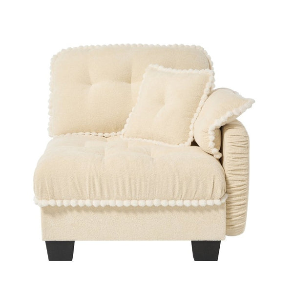 English Elm Sandra Chenille Sectional Sofa with Pom-Pom Trim and Convertible Ottoman for Living Rooms Beige RSF W714P477901