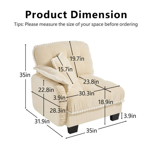 English Elm Sandra Chenille Sectional Sofa with Pom-Pom Trim and Convertible Ottoman for Living Rooms Beige RSF W714P477901