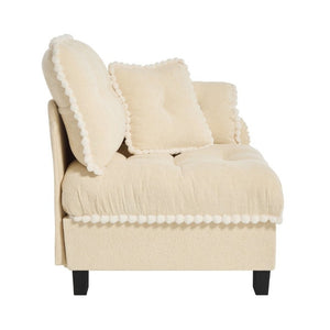 English Elm Sandra Chenille Sectional Sofa with Pom-Pom Trim and Convertible Ottoman for Living Rooms Beige RSF W714P477901
