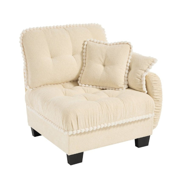 English Elm Sandra Chenille Sectional Sofa with Pom-Pom Trim and Convertible Ottoman for Living Rooms Beige RSF W714P477901