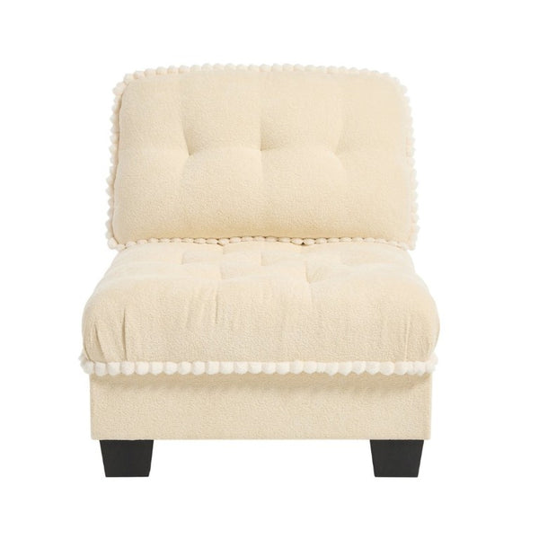 English Elm Sandra Chenille Sofa with Pom-Pom Trim Quilted Tufted Cushions and Ottoman Beige W714P477911