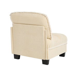 English Elm Sandra Chenille Sofa with Pom-Pom Trim Quilted Tufted Cushions and Ottoman Beige W714P477911