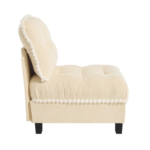 English Elm Sandra Chenille Sofa with Pom-Pom Trim Quilted Tufted Cushions and Ottoman Beige W714P477911