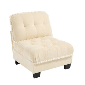English Elm Sandra Chenille Sofa with Pom-Pom Trim Quilted Tufted Cushions and Ottoman Beige W714P477911