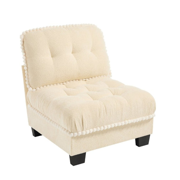 English Elm Sandra Chenille Sofa with Pom-Pom Trim Quilted Tufted Cushions and Ottoman Beige W714P477911