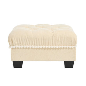English Elm Ottoman Chenille Sectional Module with Tufted Seat Pom Trim and Modular Lounge Design Beige W714P477917