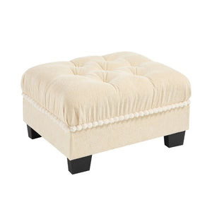 English Elm Ottoman Chenille Sectional Module with Tufted Seat Pom Trim and Modular Lounge Design Beige W714P477917