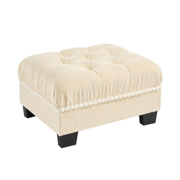 English Elm Ottoman Chenille Sectional Module with Tufted Seat Pom Trim and Modular Lounge Design Beige W714P477917