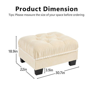 English Elm Ottoman Chenille Sectional Module with Tufted Seat Pom Trim and Modular Lounge Design Beige W714P477917