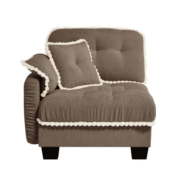English Elm Sandra Chenille Sectional Sofa with Pom-Pom Trim and Convertible Ottoman for Living Rooms Brown LSF W714P477919