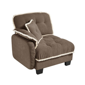 English Elm Sandra Chenille Sectional Sofa with Pom-Pom Trim and Convertible Ottoman for Living Rooms Brown LSF W714P477919