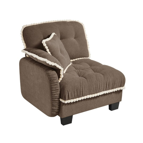 English Elm Sandra Chenille Sectional Sofa with Pom-Pom Trim and Convertible Ottoman for Living Rooms Brown LSF W714P477919