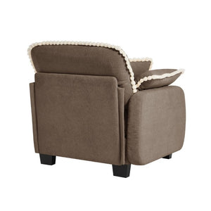 English Elm Sandra Chenille Sectional Sofa with Pom-Pom Trim and Convertible Ottoman for Living Rooms Brown LSF W714P477919
