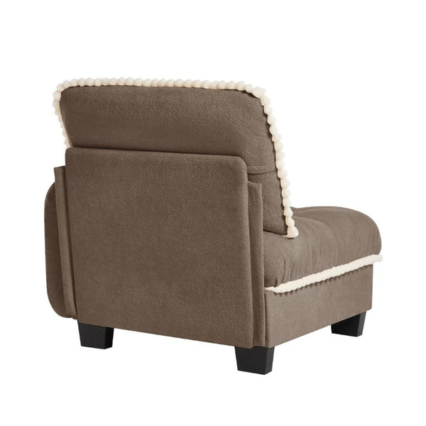 English Elm Sandra Chenille Sectional Sofa with Pom-Pom Trim and Convertible Ottoman for Living Rooms Brown RSF W714P477922