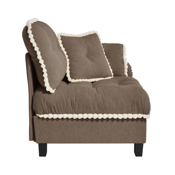 English Elm Sandra Chenille Sectional Sofa with Pom-Pom Trim and Convertible Ottoman for Living Rooms Brown RSF W714P477922
