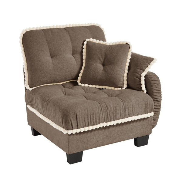 English Elm Sandra Chenille Sectional Sofa with Pom-Pom Trim and Convertible Ottoman for Living Rooms Brown RSF W714P477922