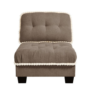 English Elm Sandra Chenille Sofa with Pom-Pom Trim Quilted Tufted Cushions and Ottoman Brown W714P477926