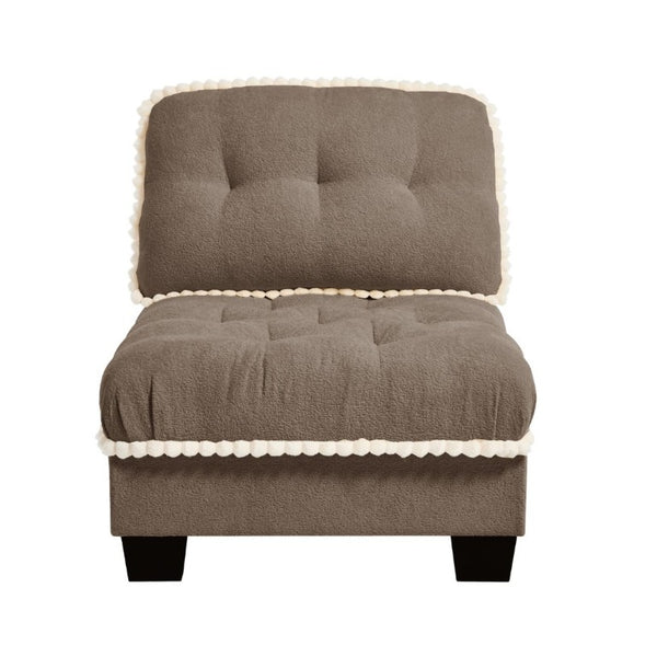 English Elm Sandra Chenille Sofa with Pom-Pom Trim Quilted Tufted Cushions and Ottoman Brown W714P477926