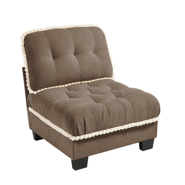 English Elm Sandra Chenille Sofa with Pom-Pom Trim Quilted Tufted Cushions and Ottoman Brown W714P477926