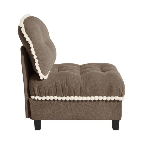 English Elm Sandra Chenille Sofa with Pom-Pom Trim Quilted Tufted Cushions and Ottoman Brown W714P477926