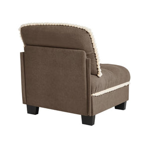 English Elm Sandra Chenille Sofa with Pom-Pom Trim Quilted Tufted Cushions and Ottoman Brown W714P477926
