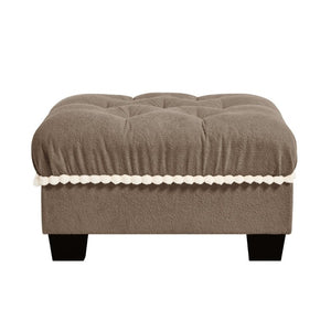 English Elm Ottoman Chenille Sectional Module with Tufted Seat Pom Trim and Modular Lounge Design Brown W714P477928