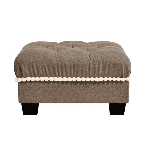 English Elm Ottoman Chenille Sectional Module with Tufted Seat Pom Trim and Modular Lounge Design Brown W714P477928