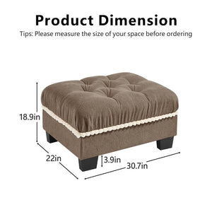 English Elm Ottoman Chenille Sectional Module with Tufted Seat Pom Trim and Modular Lounge Design Brown W714P477928