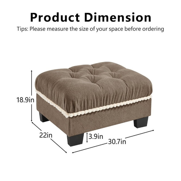 English Elm Ottoman Chenille Sectional Module with Tufted Seat Pom Trim and Modular Lounge Design Brown W714P477928