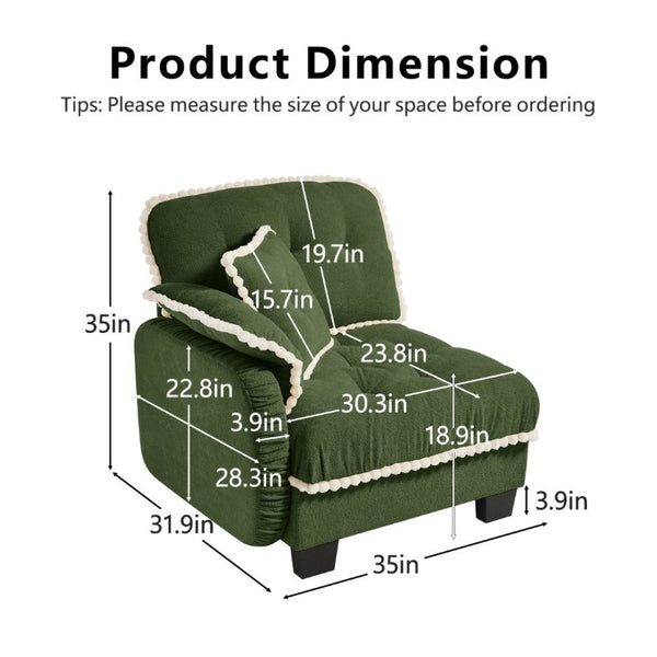 English Elm Sandra Chenille Sectional Sofa with Pom-Pom Trim and Convertible Ottoman for Living Rooms Green LSF W714P477933