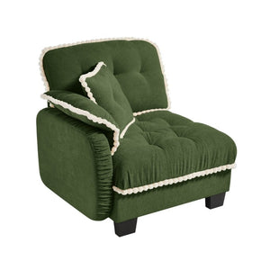 English Elm Sandra Chenille Sectional Sofa with Pom-Pom Trim and Convertible Ottoman for Living Rooms Green LSF W714P477933