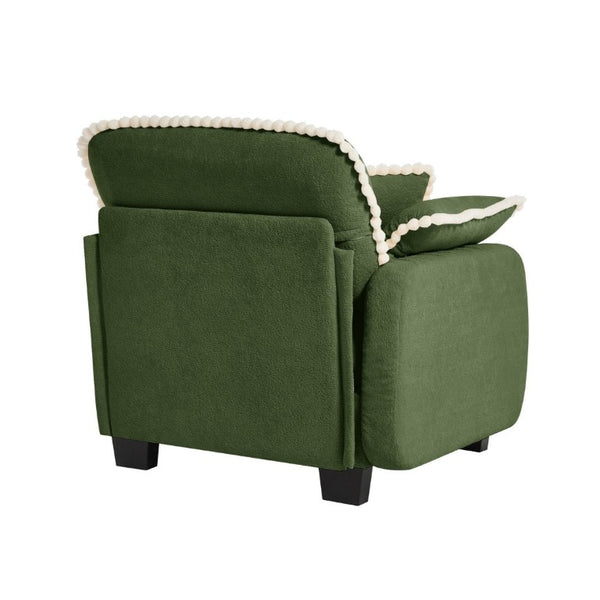 English Elm Sandra Chenille Sectional Sofa with Pom-Pom Trim and Convertible Ottoman for Living Rooms Green LSF W714P477933