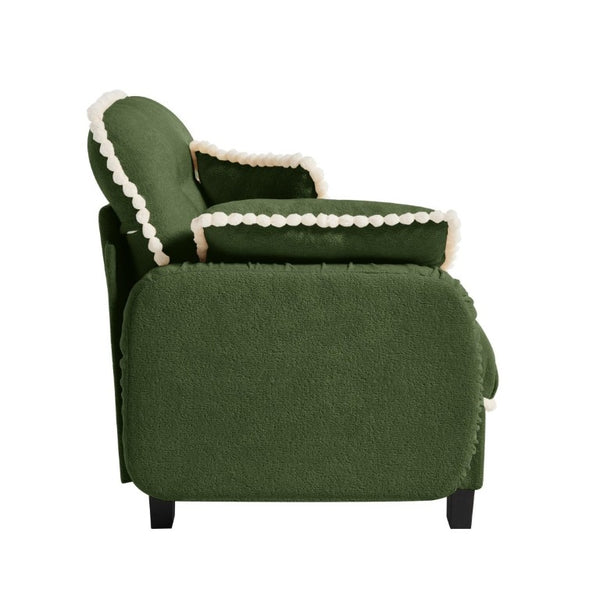 English Elm Sandra Chenille Sectional Sofa with Pom-Pom Trim and Convertible Ottoman for Living Rooms Green LSF W714P477933