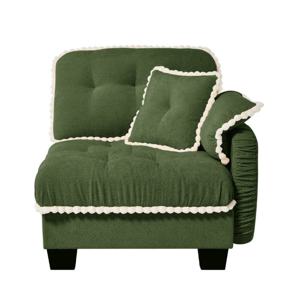 English Elm Sandra Chenille Sectional Sofa with Pom-Pom Trim and Convertible Ottoman for Living Rooms Green RSF W714P477934