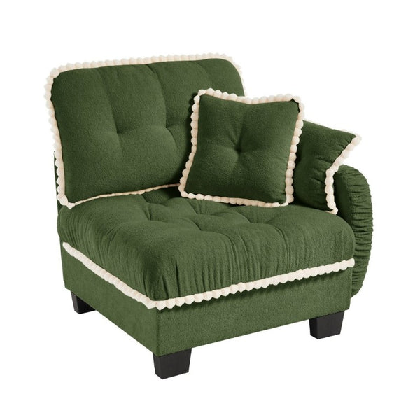 English Elm Sandra Chenille Sectional Sofa with Pom-Pom Trim and Convertible Ottoman for Living Rooms Green RSF W714P477934