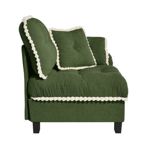 English Elm Sandra Chenille Sectional Sofa with Pom-Pom Trim and Convertible Ottoman for Living Rooms Green RSF W714P477934