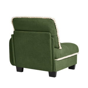 English Elm Sandra Chenille Sectional Sofa with Pom-Pom Trim and Convertible Ottoman for Living Rooms Green RSF W714P477934