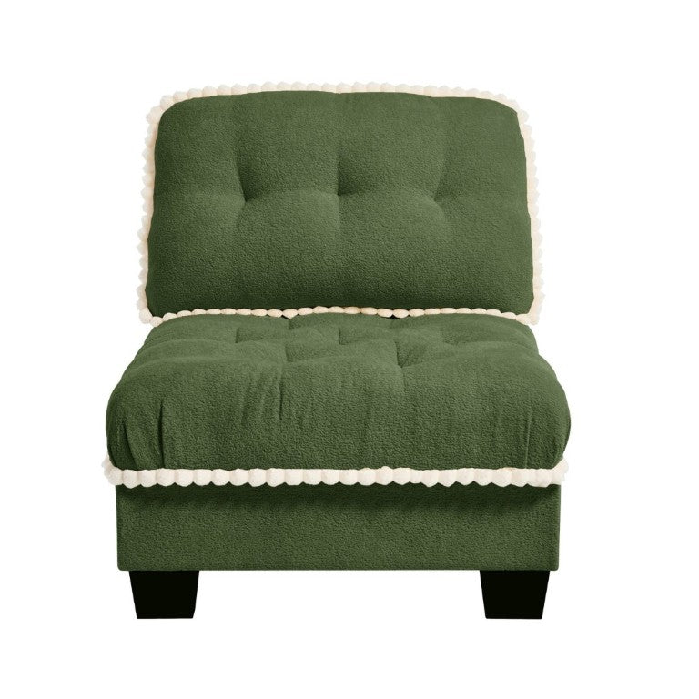 English Elm Sandra Chenille Sofa with Pom-Pom Trim Quilted Tufted Cushions and Ottoman Green W714P477935
