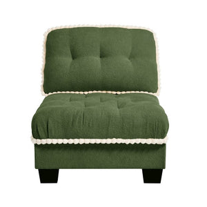 English Elm Sandra Chenille Sofa with Pom-Pom Trim Quilted Tufted Cushions and Ottoman Green W714P477935